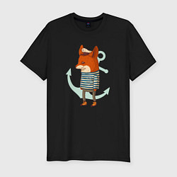 Мужская slim-футболка Лис-моряк с якорем