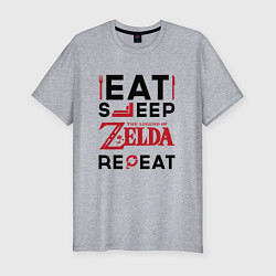 Футболка slim-fit Надпись: Eat Sleep Zelda Repeat, цвет: меланж