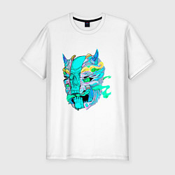 Футболка slim-fit Neon skull skeleton demon, цвет: белый