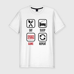 Футболка slim-fit Eat Sleep PUBG Repeat, цвет: белый