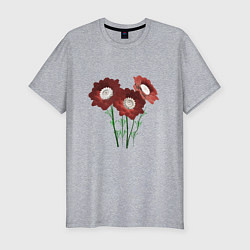 Футболка slim-fit Flowers red white, цвет: меланж