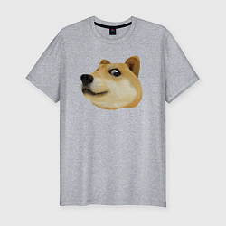Футболка slim-fit Объёмный пиксельный пёс Доге внимательно смотрит, цвет: меланж