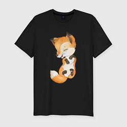 Футболка slim-fit Рыжий маленький лисенок, цвет: черный