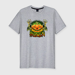 Футболка slim-fit Кислотная тыква Halloween, цвет: меланж