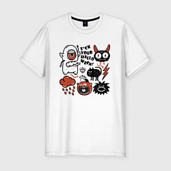 Футболка slim-fit F*ck your halloween - black cat, цвет: белый