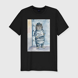 Футболка slim-fit Акварельный рисунок плохой кот, цвет: черный