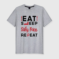 Футболка slim-fit Надпись: eat sleep Sally Face repeat, цвет: меланж