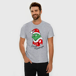 Футболка slim-fit Santa Claus Grinch - merry Christmas, цвет: меланж — фото 2