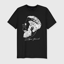 Футболка slim-fit Портрет Зигмунда Фрейда - иллюзия, цвет: черный