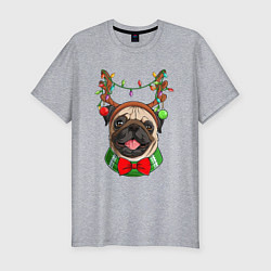 Футболка slim-fit Новогодний мопс, цвет: меланж