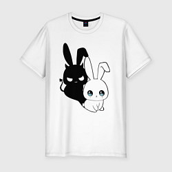 Футболка slim-fit Милый кролик - ангелочек или дьяволёнок?, цвет: белый