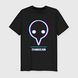 Футболка slim-fit Символ Evangelion в стиле glitch, цвет: черный