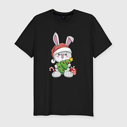 Футболка slim-fit Новогодний кролик с елочкой, цвет: черный