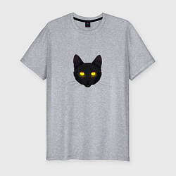 Футболка slim-fit Черный кот с сияющим взглядом, цвет: меланж