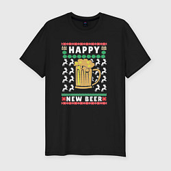 Футболка slim-fit Новый год с пивом, цвет: черный