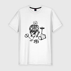 Футболка slim-fit Скелет барабанщик, цвет: белый
