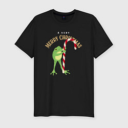 Футболка slim-fit Merry christmas from a frog, цвет: черный