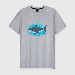 Футболка slim-fit Мультяшная акула под водой, цвет: меланж