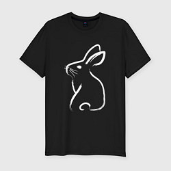 Футболка slim-fit Кролик нарисованный японской кистью, цвет: черный