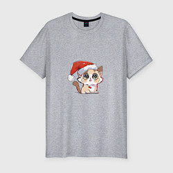 Футболка slim-fit Новогодний котенок, цвет: меланж