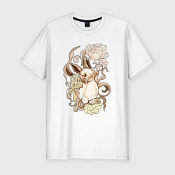 Футболка slim-fit Кролик в пионах, цвет: белый