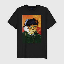 Футболка slim-fit Кот Ван Гога портрет с отрезанным ухом - пародия, цвет: черный