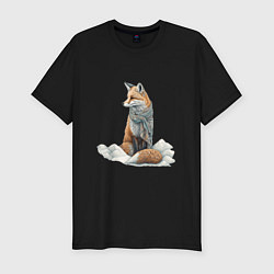 Футболка slim-fit Лисица в сугробах, цвет: черный
