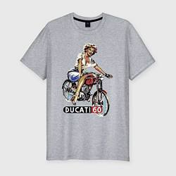 Футболка slim-fit Красивая девушка на мотоцикле Ducati - retro, цвет: меланж