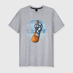 Футболка slim-fit Йети на сноуборде Снежный человек катается на сноу, цвет: меланж