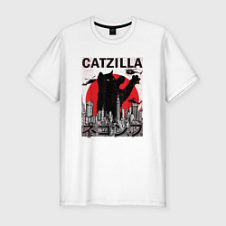 Футболка slim-fit Catzilla in Tokyo мем, цвет: белый
