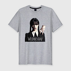 Футболка slim-fit Уэнсдей Аддамс и вещь на плече, цвет: меланж