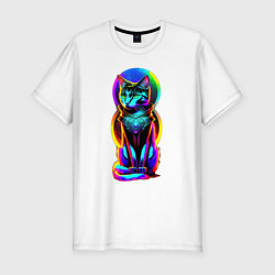 Футболка slim-fit Кот в стиле киберпанк, цвет: белый