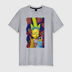 Футболка slim-fit Bart and blue cat - neural network - fantasy, цвет: меланж