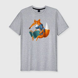 Футболка slim-fit Лисица читает книгу, цвет: меланж
