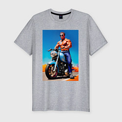 Футболка slim-fit Arnold Schwarzenegger on a motorcycle -neural netw, цвет: меланж