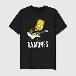 Футболка slim-fit Ramones Барт Симпсон рокер, цвет: черный