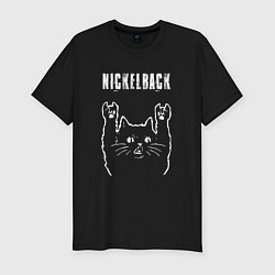Футболка slim-fit Nickelback рок кот, цвет: черный