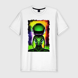 Мужская slim-футболка Bizarre alien - neural network - neon glow