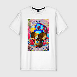 Футболка slim-fit Skull - neural network - art, цвет: белый