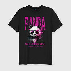 Футболка slim-fit Панда и розовые очки, цвет: черный