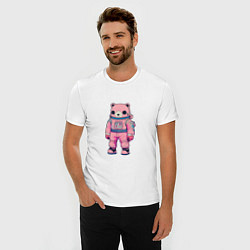 Футболка slim-fit Розовый мишка космонавт, цвет: белый — фото 2