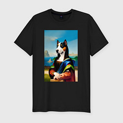 Футболка slim-fit A dog named Gioconda - humorous art, цвет: черный