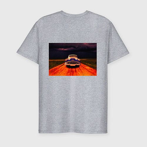 Мужская slim-футболка Классический американский автомобиль Chevrolet 210 / Меланж – фото 2