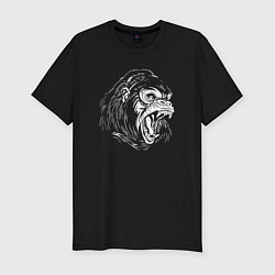 Футболка slim-fit Обезьяна горилла, цвет: черный