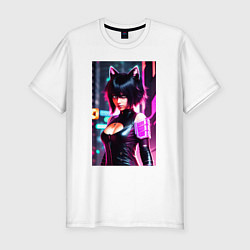 Футболка slim-fit Cat girl - neural network, цвет: белый