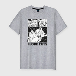 Футболка slim-fit I love cats comic, цвет: меланж