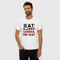 Футболка slim-fit Надпись: eat sleep Control repeat, цвет: белый — фото 2