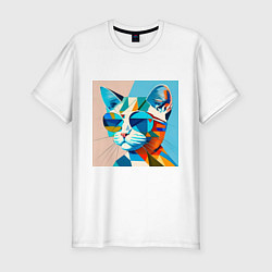 Футболка slim-fit Кот в темных очках Пикассо, цвет: белый