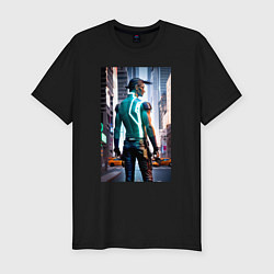 Футболка slim-fit A cyberpunk dude - New York, цвет: черный