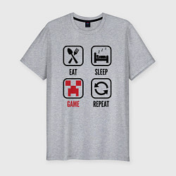 Футболка slim-fit Eat - sleep - Minecraft - repeat, цвет: меланж